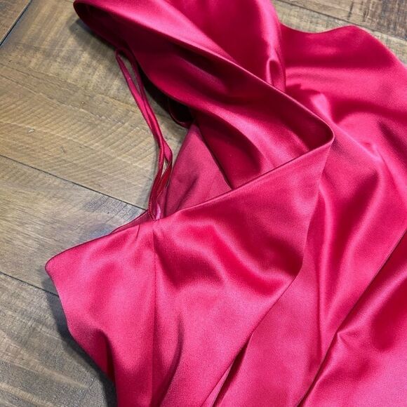 ELIZA J Red Satin One Shoulder Beaded Cocktail Dress - Picture 7 of 13